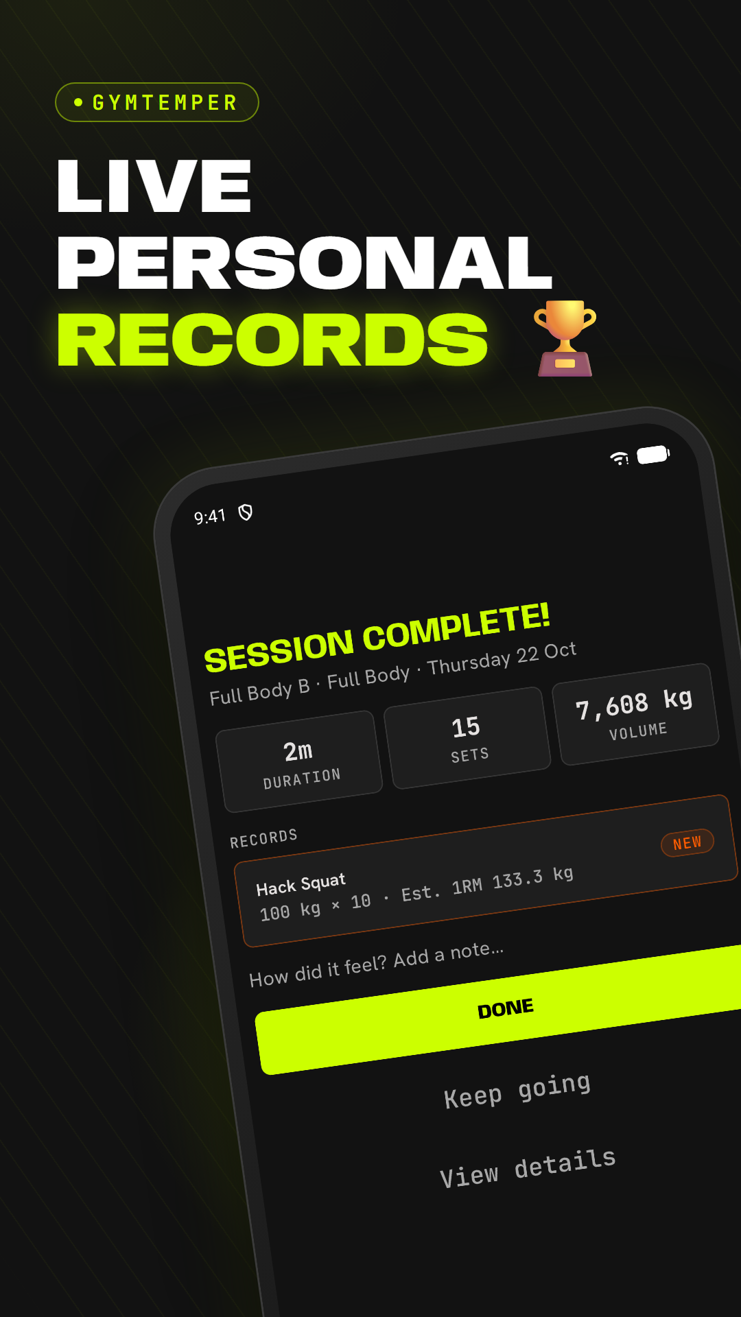 Session summary with live personal records